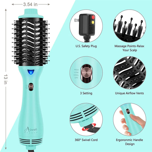 Hot Air Brush,  Professional One Step Hair Dryer & Volumizer 4 in 1 Upgrade Anti-Scald Negative Ionic Technology for All Hair Types, Light Green